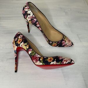 Christian Louboutin tissu pigalle follies matelasse quilted floral pumps EU 40.5